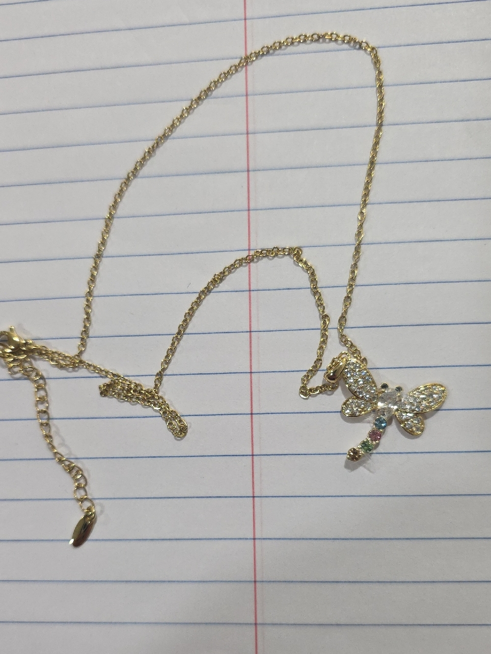 14k Gold Plated Dragonfly Pendant Necklace with Multicolor Accents